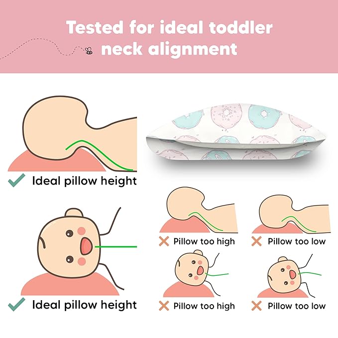 Toddler Pillow with Pillowcase - 13x18 My Little Dreamy Kids Travel Bed Pillows for Sleeping, Organic Cotton Small Pillowcase, Soft & Breathable, Machine Washable, Toddlers 2-5 Years Old (Donuts)