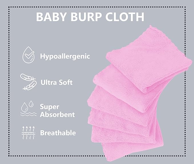 8 Pack Burp Cloths for Baby - 20" by 10" Ultra Absorbent Burping Cloth, Newborn Towel - Milk Spit Up Rags - Burpy Cloths for Unisex, Boy, Girl - Burp Cloths Set (Frozen Berry)