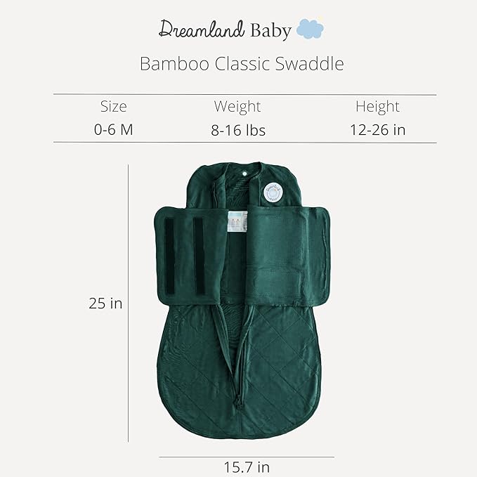 Dreamland Baby Bamboo Viscose Swaddle Blanket (0-6 Months). 1.0 TOG Ultra Soft Swaddle Blanket w/Built in Band. 97% Viscose, 3% Spandex (Forest). Mom-Owned US Business, Premium Materials