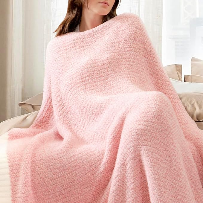 Snuggle Sac Pink Throw Blankets for Couch, Reversible Super Soft Warm Microfiber Blankets Cozy Knit Fuzzy Plush Lightweight Fluffy Throws for Sofa, Bed, Living Room, Heather Pink, 50 x 60 inches