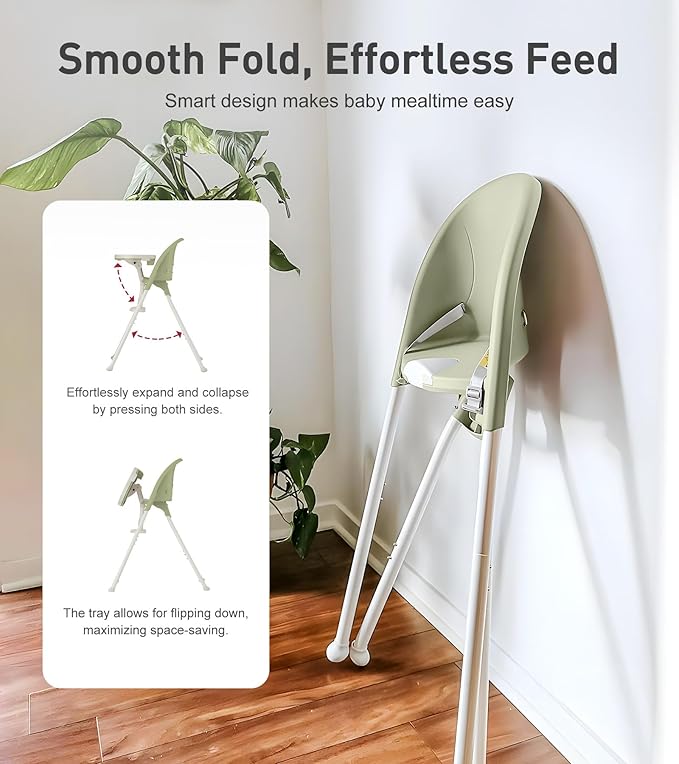 Funny Supply 3-in-1 Cute Folding High Chair, High Chairs for Babies and Toddlers, Modern Space Saving Highchair with Removable Double Tray, Easy to Clean, Light Weight Baby Feeding Chair, Green