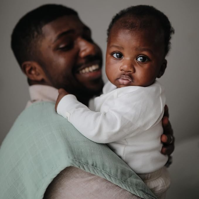 mushie Muslin Baby Burp Cloths | 100% Organic Cotton, Set of 2 (Roman Green/Fog)