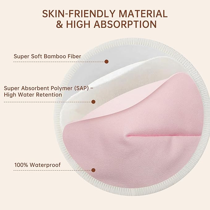 Nimiah Reusable Nursing Pads, Organic Breast Pads for Leaking Milk 14-Packs(7 Pairs), Washable Bamboo Nipple Padding for Breastfeeding Fits B-D Cup with Wash Bag Multi