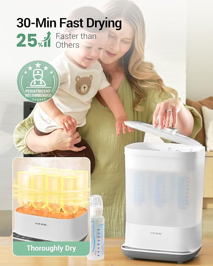 Baby Bottle Sterilizer | Esterilizador de Biberones, 6-in-1 HAUTURE Bottle Sterilizer and Dryer, Electric Steam Bottle Sanitizer for Baby Stuffs, Baby Bottles & Breast Pump Accessories