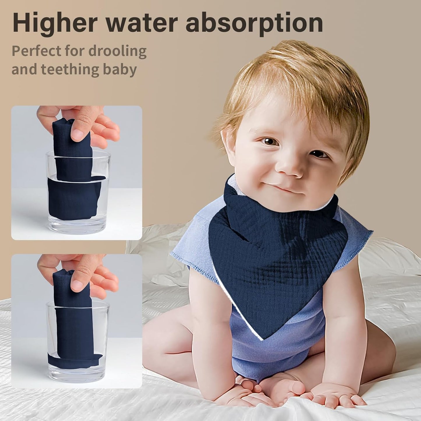 Muslin Baby Bibs,Soft Triangular Baby Bandana Drool Bibs for Baby Boy Girl,Solid Colors Bib for Drooling Teething