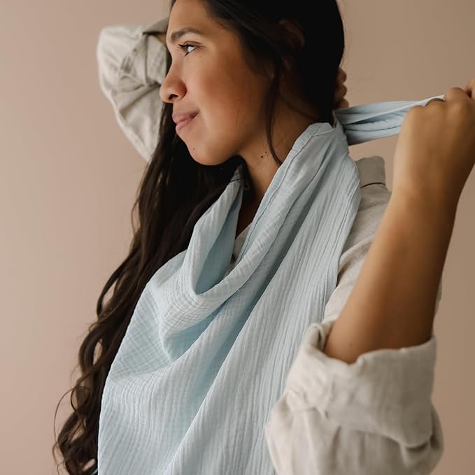 snuggle me® Nursing Cover - 100% Organic Cotton Muslin Nursing Cover Up for Breastfeeding with a BPA-Free Silicone Teether Ring, Ultra-Soft & Lightweight (33.5″ × 39.4″)