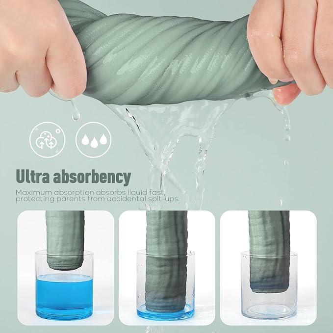 Yoofoss Muslin Burp Cloths for Baby 10 Pack 100% Organic Cotton Baby Washcloths for Boys Girls Large 20''X10'' Super Soft and Absorbent Dark Green