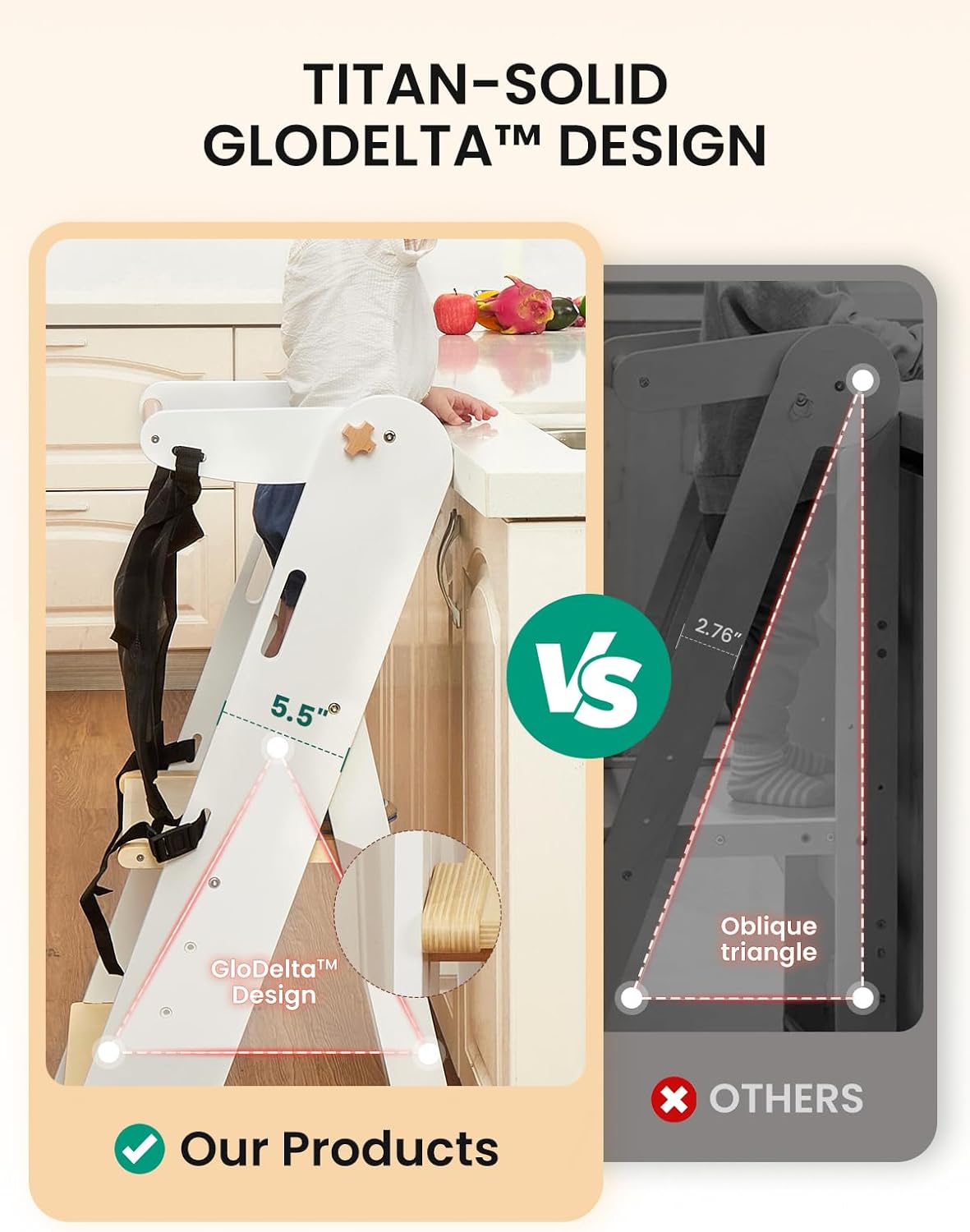 GROWNSY Foldable Toddler Tower, Toddler Kitchen Standing Helper, Kids Learning Tower with 3 Adjustable Heights and Safety Net for Kitchen Bathroom Sink Counter (White)