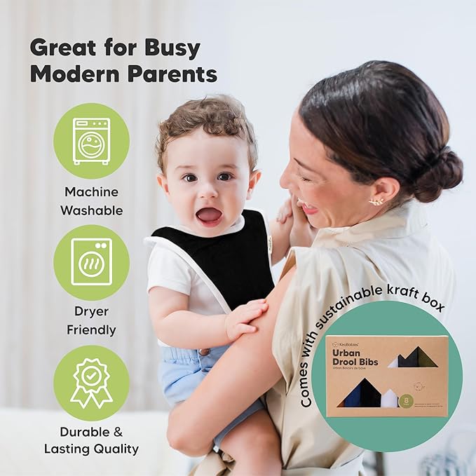 8-Pack Organic Baby Bibs for Boys, Girls - Soft Cotton Drooling and Teething Bibs for Baby Girl & Boy, Extra Absorbent, Easy to Clean & Put On for Toddler, Newborn, Infant 0-24 Months (Basics)