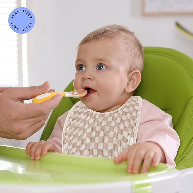 Itzy Ritzy Set of 3 Baby Bibs - Ultra-Soft Adjustable Infant & Toddler Bibs Made of Triple-Layer Cotton Muslin, Ideal for Drooling, Teething, & Eating -3 Stylish, Coordinating Prints (Checkerboard)