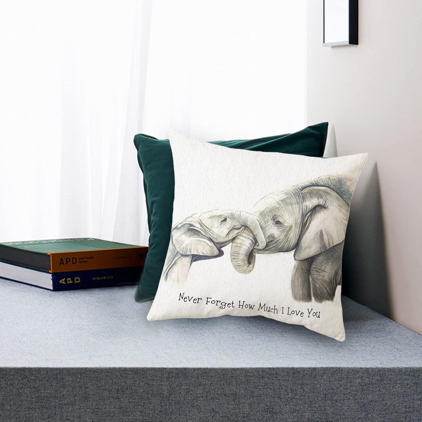 Sidhua Elephant Love Themed Pillowcase Decorations for Home, Baby Elephant Never Forget How Much I Love You Throw Pillow Cover 18”x18”, Valentine’s Day Gifts, Elephant Lover Gifts