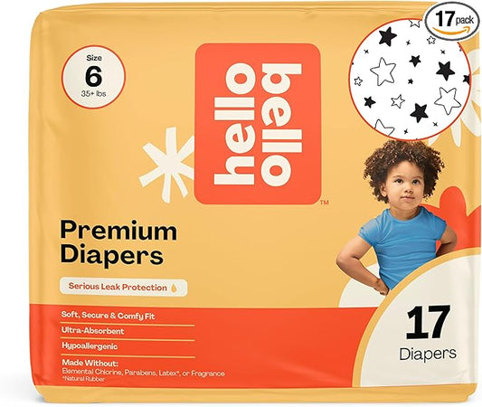 Hello Bello Diapers, Size 6 (35 lbs) Superstars, 17 Count of Premium Disposable Baby Diapers, Hypoallergenic with Soft, Cloth-Like Feel