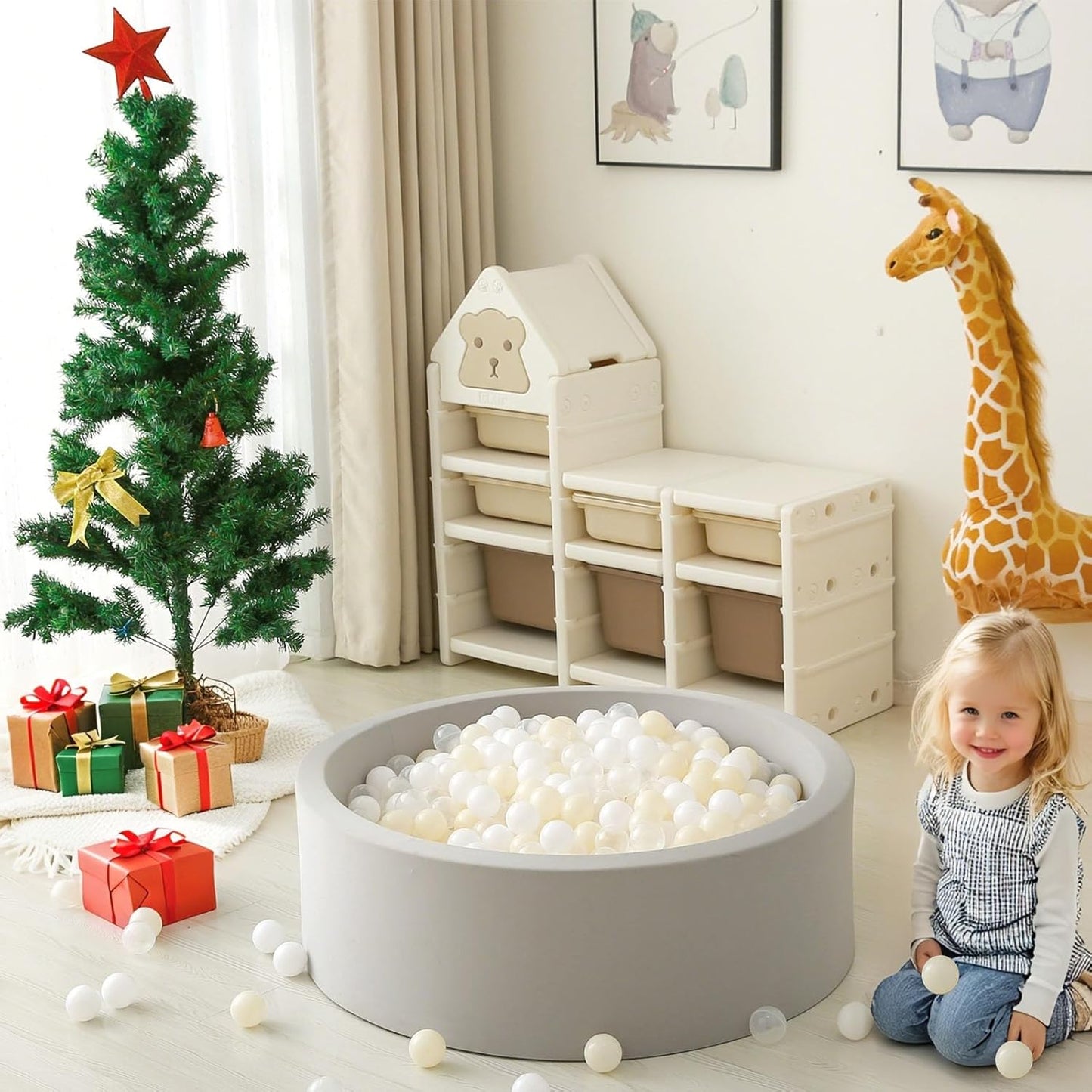 GOGOSO Ball Pit Balls Plastic Playballs for Baby Toddlers Kids Boys Girls Playhouse Decor Play Pool Fun Phthalate-Free BPA-Free Bath Toy White Beige Transparent,100 Balls