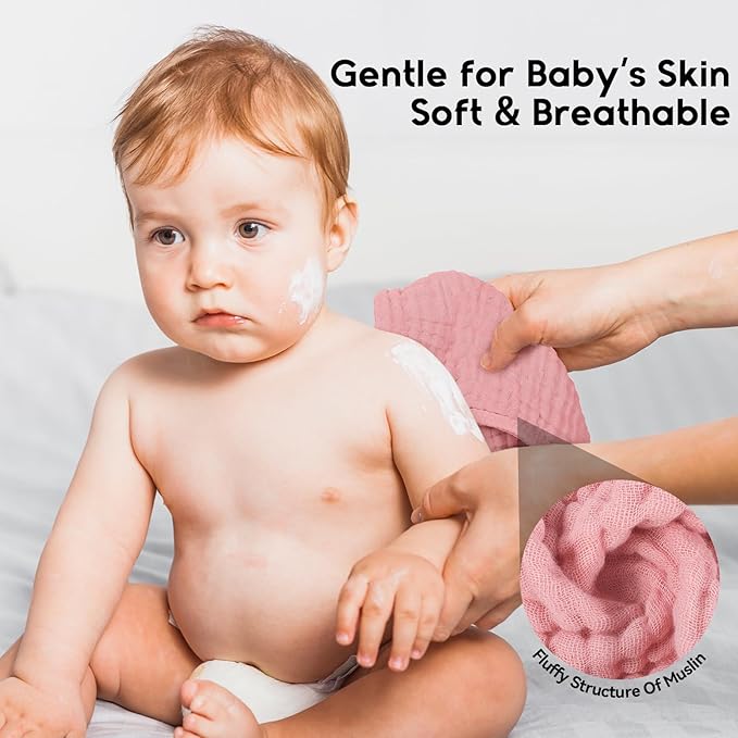 Muslin Burp Cloths for Baby 100% Cotton Burping Cloths for Boys Girls Large 20''X10'' Extra Soft and Absorbent 12 Pack - Gradient Pink