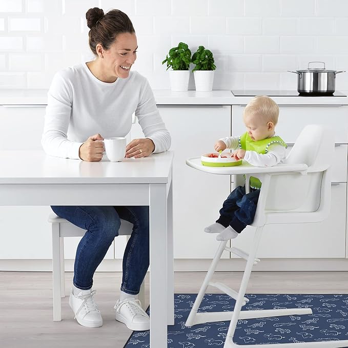 Blissful Diary Baby Splat Mat for Under High Chair, 50.4 x 50.4 Inch Wipeable Splash Mat, Waterproof and Washable, Anti-Slip Floor Protector, Safari Animals