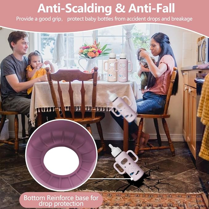 2 Pack Silicone Sleeves for Dr Brown's Glass Bottles, Drop Protection Bottle Sleeves with Handles, Anti Breakage Baby Bottle Protector Compatible with Dr. Brown's Newborn Glass Bottles,8 oz