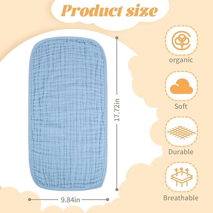 Baby Burp Cloth 100% Cotton Newborn Cotton Muslin Burp Cloth 10x20 inches (White & Blue 6 Pieces)