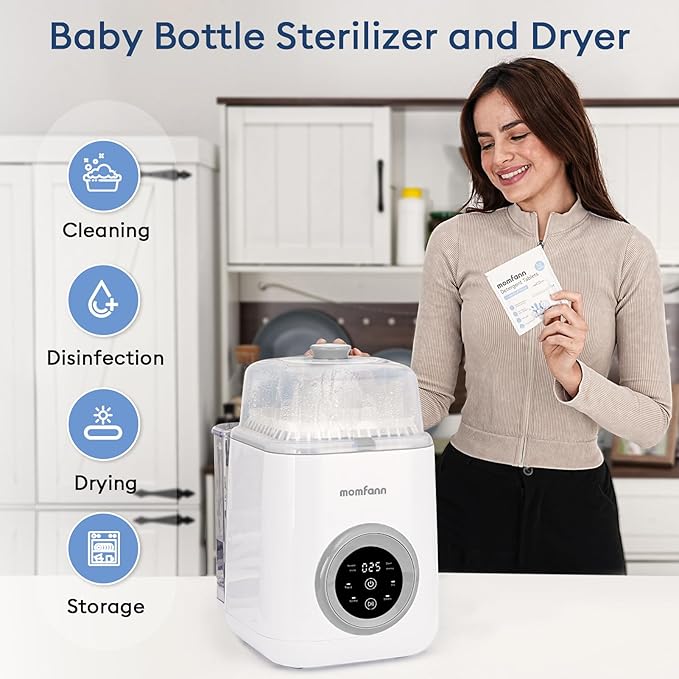19 Min Bottle Washer, Quick Wash, Sterilizer and Dryer - All-in-One Cleaner, Bottles, Pump Parts and Baby Accessories, Ideal Gift for New Parents, Grey