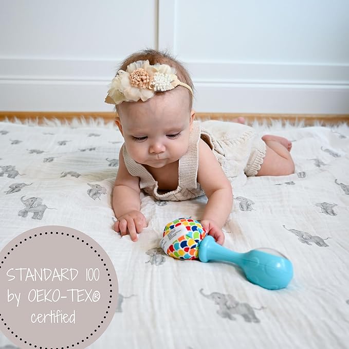 LollyBanks Muslin Swaddle Blankets, Large 47 x 47 Inches Baby Blanket for Boys and Girls, 100% Cotton Baby Swaddle Blanket, Newborn Receiving Blanket for Swaddling, Registry (Baby Elephant Print)