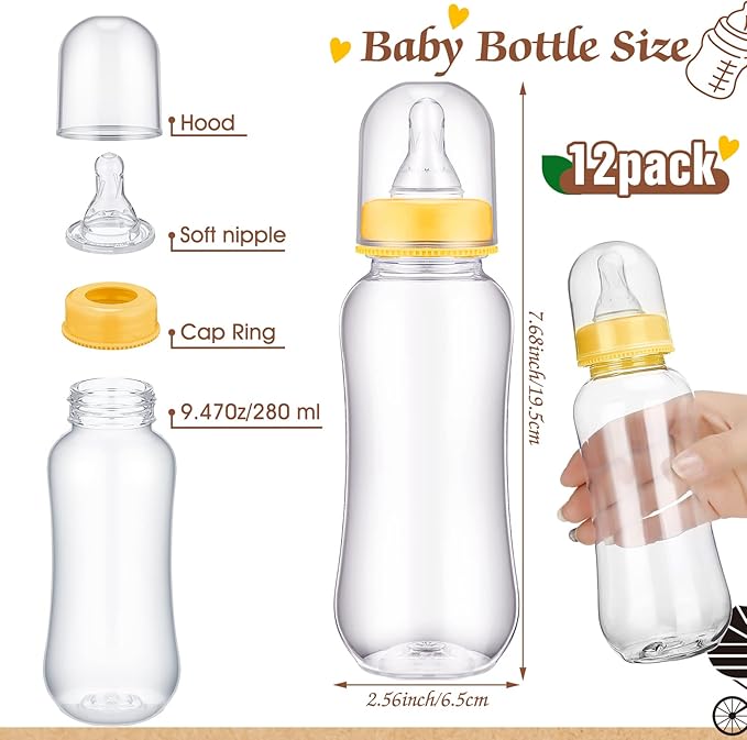 TrelaCo Cool Baby Shower Games Wooden Bottle Chug Sign Rustic Theme Gift Sets and 12 Pcs Baby Bottle Shower Favor for Kraft Games Gender Reveal (Rustic Kraft)