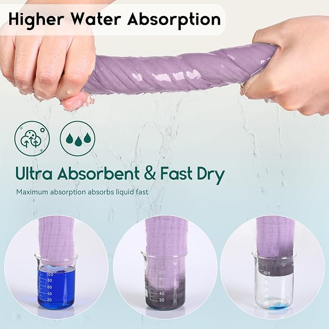 Muslin Baby Washcloths 6 Pack, 100% Cotton Wash Cloths for Babies, Large 12''X12'' Burp Cloths Absorbent and Soft for Newborn Infants Kids Boys Girls - Gradient Purple