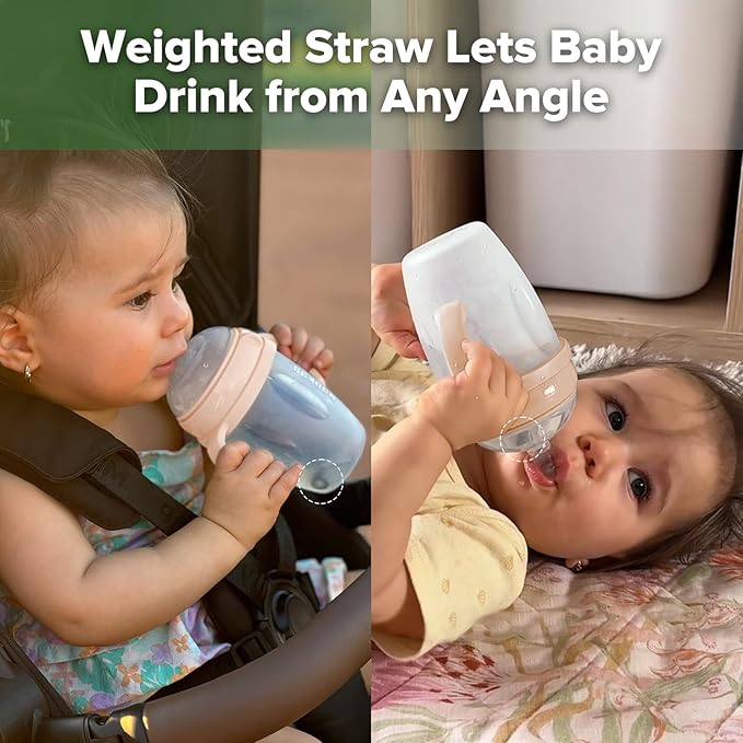 haakaa Weighted Straw Cup Sippy Cup for 6+ Month Old, Silicone Baby Straw Cup Water Cup Training Cup with Straw Brush, 8oz/250ml, Peach