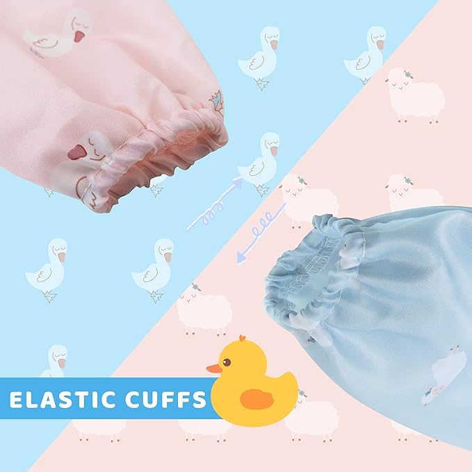 Little Dimsum Baby Bib with Pocket Waterproof Toddler Bibs Infant Feeding Bibs for Boys and Girls, Pack of 2 Colors