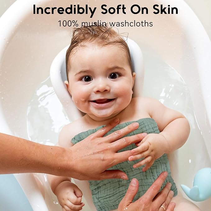 Muslin Baby Washcloths 6 Pack, 100% Cotton Wash Cloths for Babies, Large 12''X12'' Burp Cloths Absorbent and Soft for Newborn Infants Kids Boys Girls - Dark Green