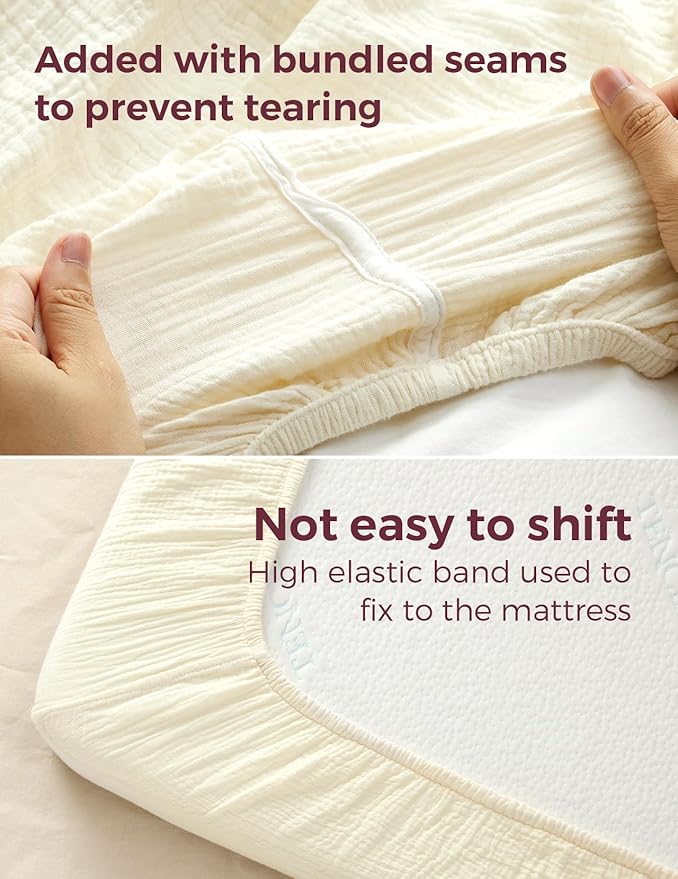 Momcozy Muslin Standard Fitted Crib Sheets, 52"x28", 2 Pack Soft Breathable Natural Cotton Baby Mattress Sheet, 360° Mattress Wrapping No Slip Boys Girls Neutral Toddler Bed Sheet, Bravery Giraffe