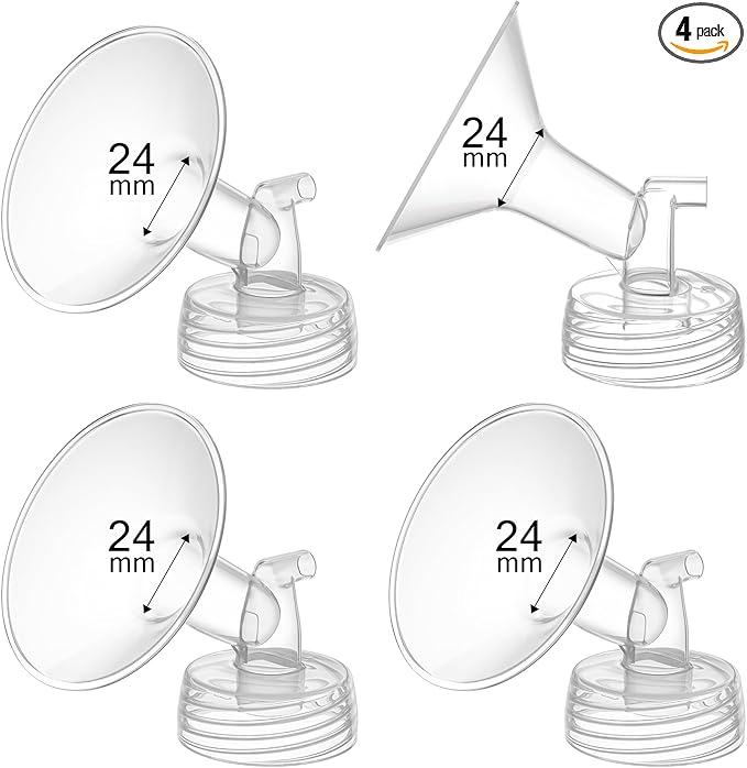 4PCS 24mm Breast Pump Flanges, Compatible with Spectra S1/S2/9Plus/Synergy Gold, Motif Luna, Wide-Mouth Bottle Fit, Breast Pump Accessories