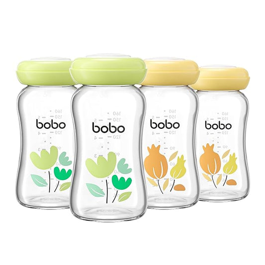 YOHKOH Glass Breast Milk Storage Bottles - 100% Leak-Proof, BPA-Free Breastmilk Storage Containers, Freezer & Dishwasher Safe, Ideal for Nursing Mothers (Multicolor1, 5.4oz (Pack of 4))