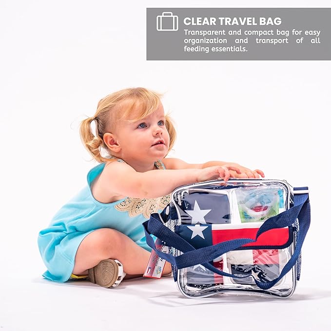 Refresh-A-Baby Feeding Essentials Kit for Feeding on The go Includes: Universal Bottle Top Adaptor Resealable Container Silicone Bib Clear Travel Bag & More (Texas Star)