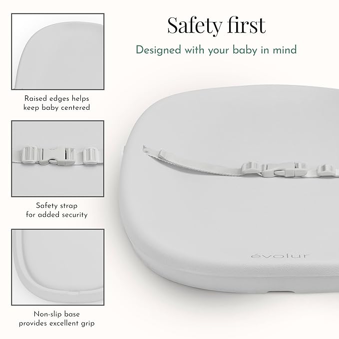 Evolur Eva Baby Changing Pad in Light Gray, Soft, Lightweight and Portable Changing Pad, Fits All Changing Table, Waterproof Firm Padding