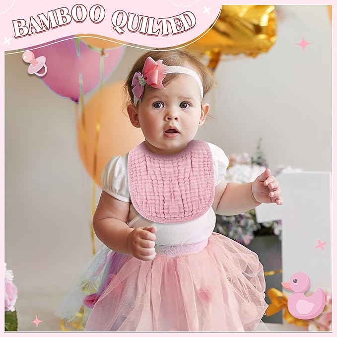 Frienda 8 Pcs Muslin Baby Bibs Cotton Bandana Drool Bibs Bulk for Newborn Infant 6 Absorbent Layers Feeding Accessory