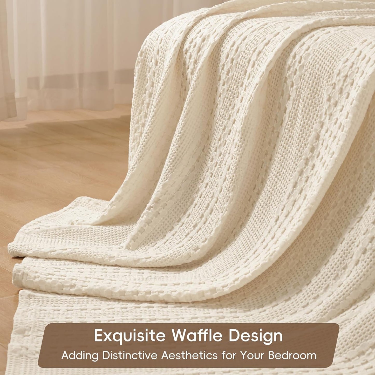 PHF 100% Cotton Waffle Weave Blanket King Size, Soft Lightweight Breathable Cozy Summer Blankets for Bed, Luxury Aesthetic Woven Bedding for Home Decor, 108"x90", Undyed