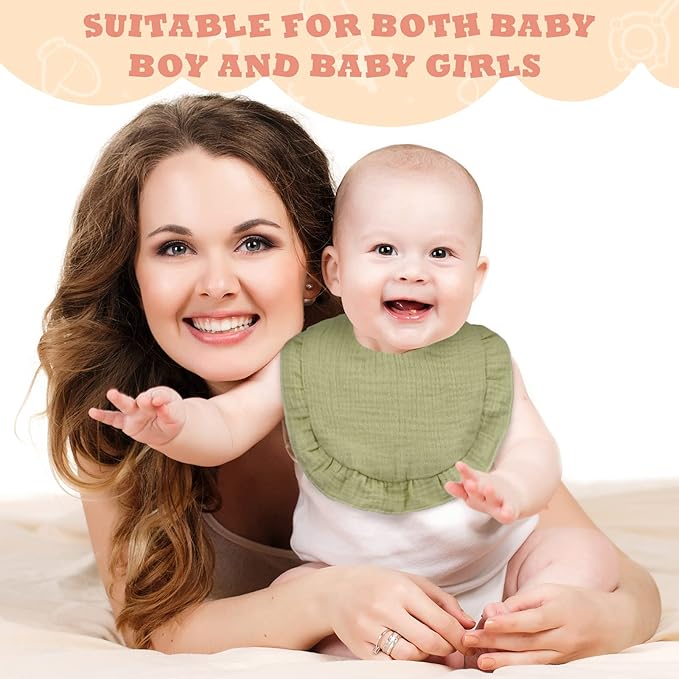 Seematn 10 Pcs Baby Muslin Bibs Drool Bibs Bandana Ruffle Soft Cotton for Newborn Baby Infants Girl Teething Toddlers Boy(Light Colors)