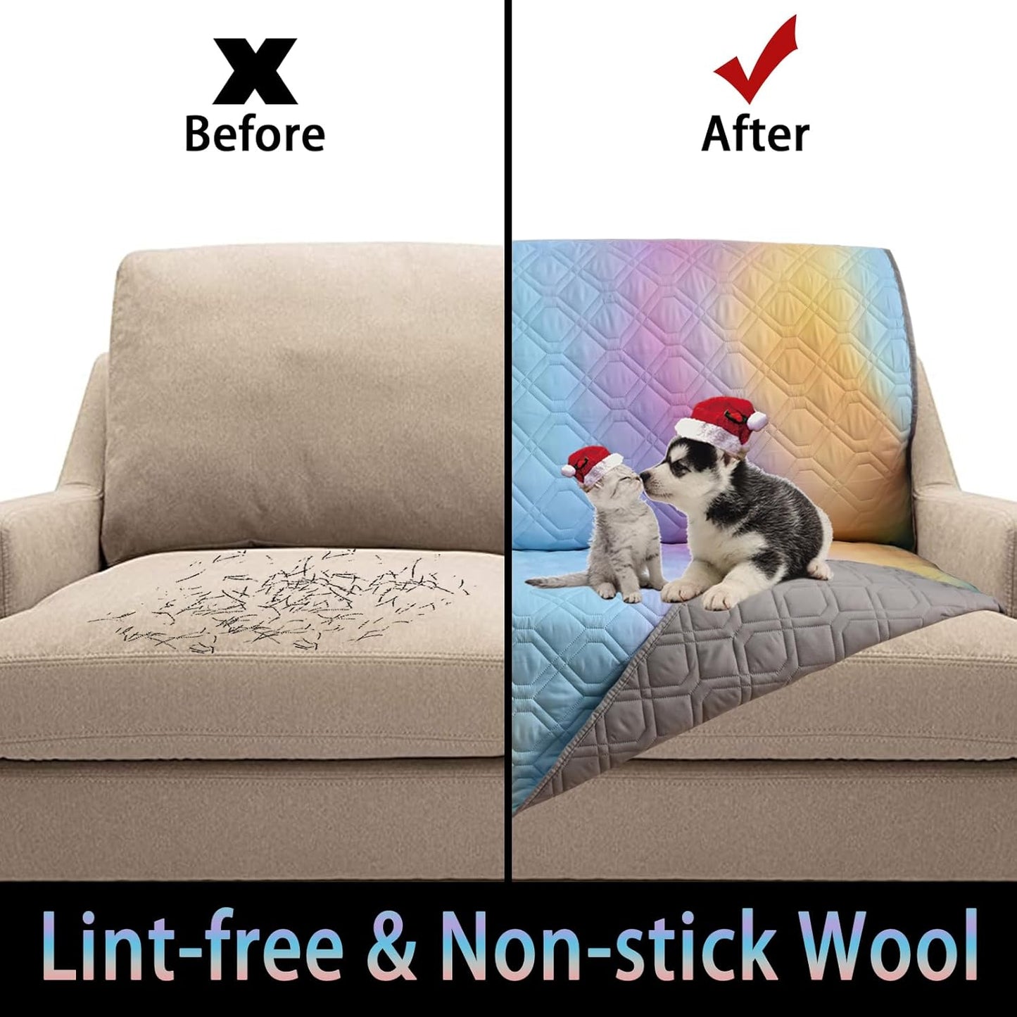 100% Waterproof Dog Bed Cover 120x82 inch Reversible Changing Pad Reusable Camping Mat for Kids/Pet/Dog/Cat Washable Geometric Embroidery Blanket Patchwork Rainbow Ombre Printed+Gray