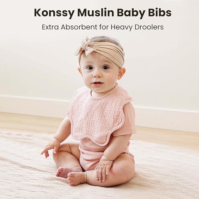 Konssy Muslin Baby Bibs 100% Cotton Absorbent Bandana Drool Bibs for Teething and Drooling, 6-Pack for Baby Boys & Girls