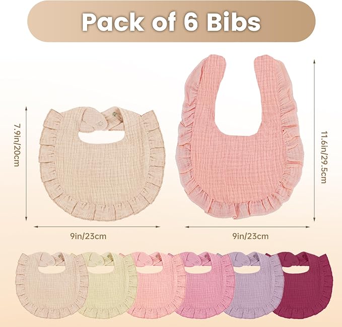 Oiomniv Muslin Baby Bibs, 6-Pack Bandana Drool Bibs Soft Cotton Adjustable Unisex Newborn, Toddler for Drooling Teething