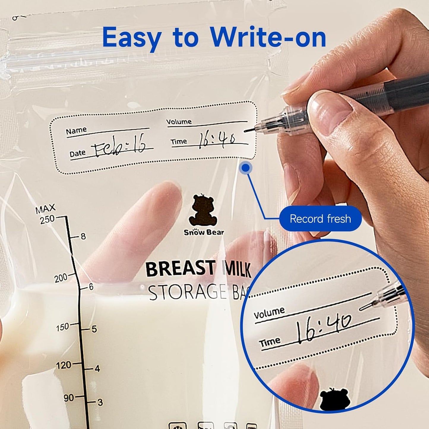 Snow Bear 8oz Breastmilk Storage Bag, 120 Count Breast Milk Storage Bags for Freezer, Double Zipper Milk Bags for Breastmilk