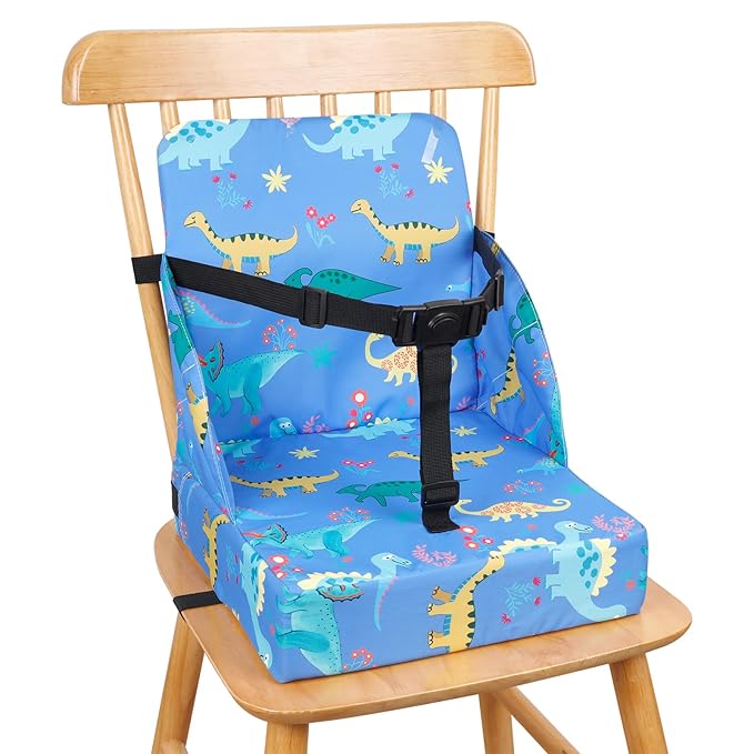 Toddler Booster Seat for Dining Table, 12.6x3.34 Inch Portable High Chair for Travel, Compact Lightweight With Adjustable Straps for Baby (Dinosaur)
