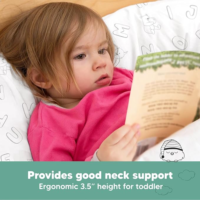 Toddler Pillow with Pillowcase - 13x18 My Little Dreamy Kids Travel Bed Pillows for Sleeping, Organic Cotton Small Pillowcase, Soft & Breathable, Machine Washable, Toddlers 2-5 Years Old (ABC Land)