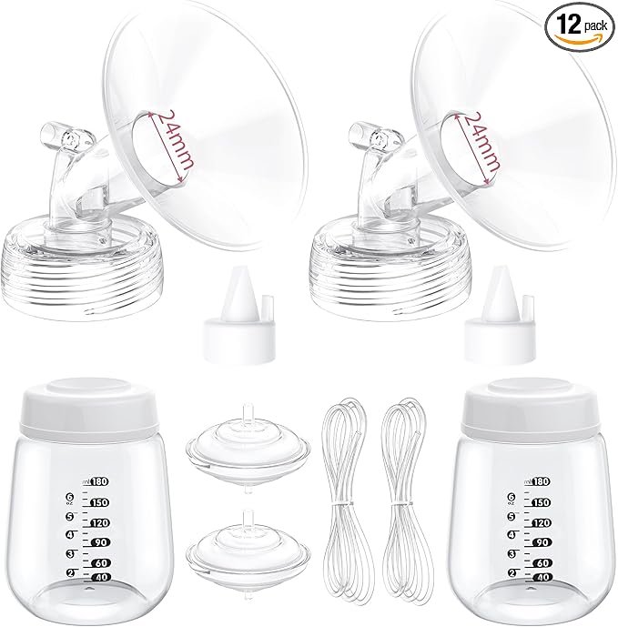 Breast Pump Parts Compatible with Spectra S1/S2/9 Plus, Not Original Accessories, Full Set Replacements Include 24mm Flanges, Valves, Backflow Protectors (Duckbills Included), Tubings and Bottles