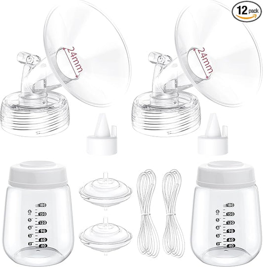 Breast Pump Parts Compatible with Spectra S1/S2/9 Plus, Not Original Accessories, Full Set Replacements Include 24mm Flanges, Valves, Backflow Protectors (Duckbills Included), Tubings and Bottles