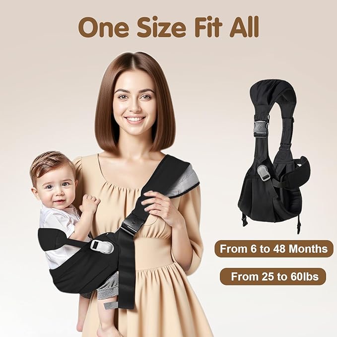 Baby Sling Carrier,Toddler Carrier, 2025 New Baby Sling with Waist Harness,Portable and Lightweight Sling,Non-Slip Hip Seat Carrying 25-60lbs(Black)
