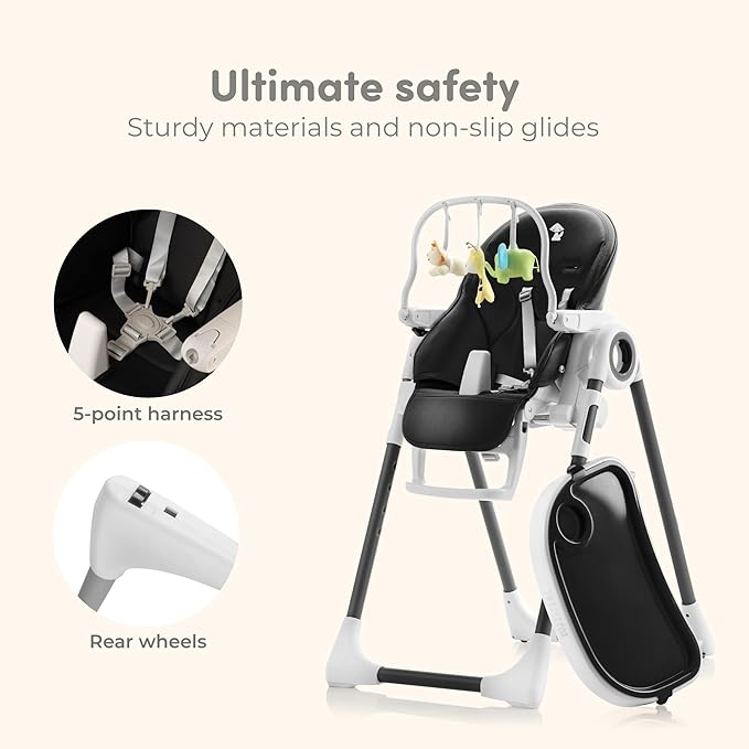 Baby High Chair Adjustable to 7 Different Heights - Foldable High Chairs for Babies and Toddlers - Silla para Comer de Bebe - Black