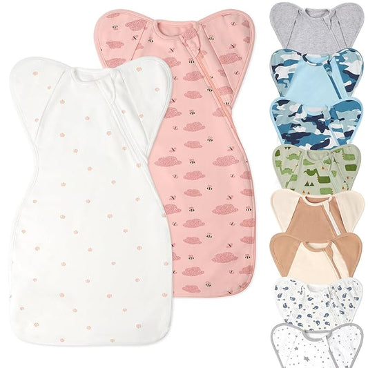 Baby Sleep Sack Swaddles for Newborn 0-3 Months, Arms Up Swaddle Blanket 2 Packs Cotton, Hands Up 3-Way Transitions to Arms-Free Wearable Sleeping Sack Bag for Boys Girls Snug Fit Calms Startle Reflex