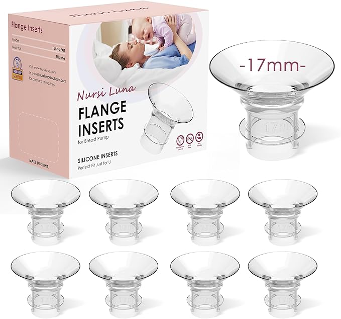 Flange Inserts 8PCS 17mm for 24mm Flange/Shield, Flange Sizing Kit Silicone Flange Insert, Breastfeeding Essentials Kit for New Moms