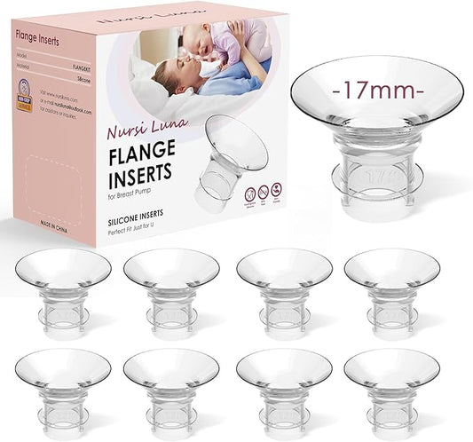 Flange Inserts 8PCS 17mm for 24mm Flange/Shield, Flange Sizing Kit Silicone Flange Insert, Breastfeeding Essentials Kit for New Moms