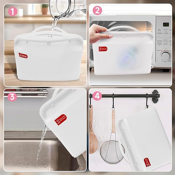 Silicone Microwave Steam Sterilizer Bag for Baby Bottles, Reusable Sterilizing Bag for Pump Parts and Toddler Accessories, Easy to Use Sterilizer Bags Perfect for Home and Travel, White (1PC)
